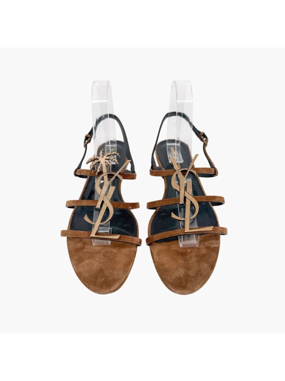 Saint Laurent Cassandra YSL Palm Tree Brown Suede Flat Sandals Size 40 US 10 - Picture 3 of 14